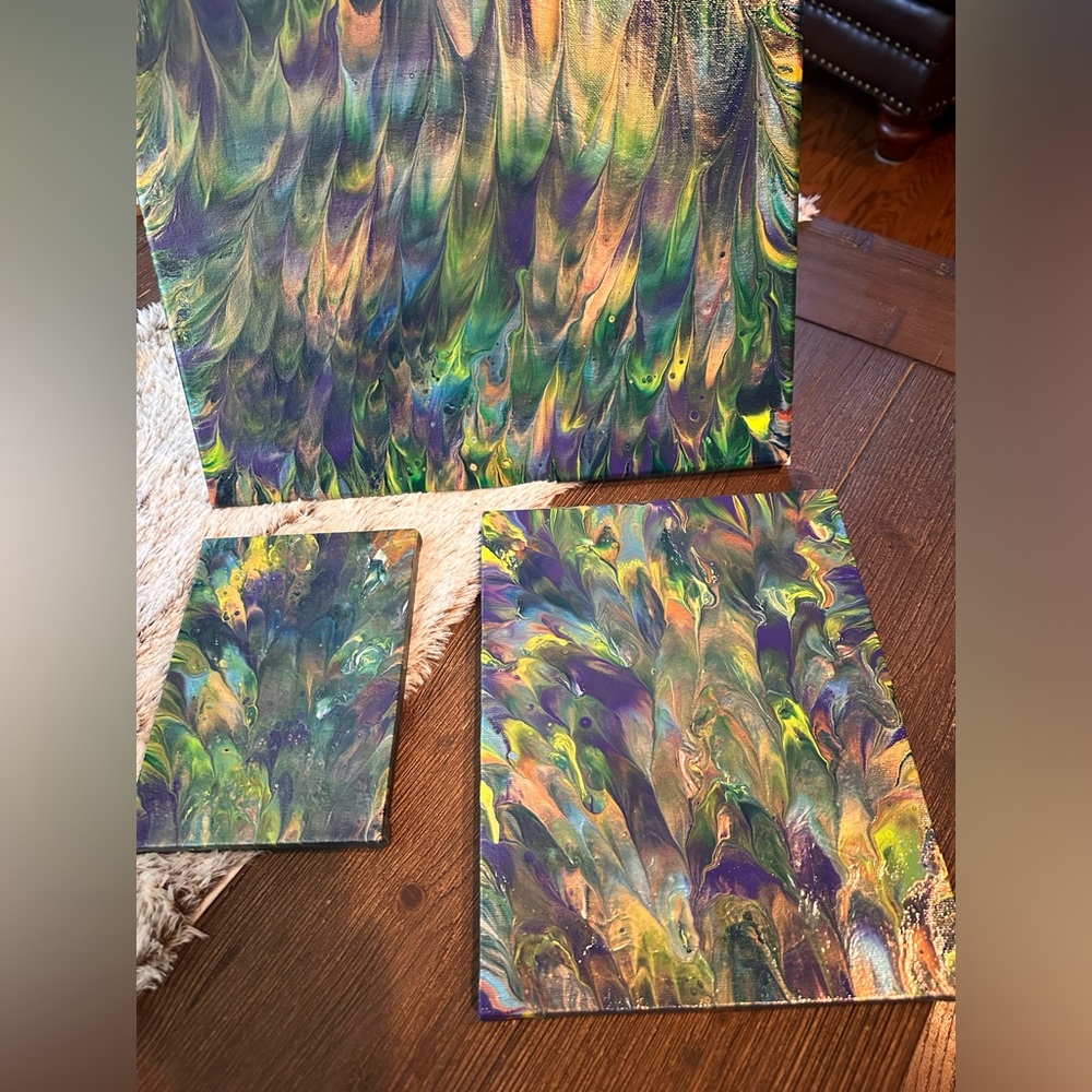 Hand crafted original multicolor acrylic on canvas set of three paintings - Picture 11 of 15